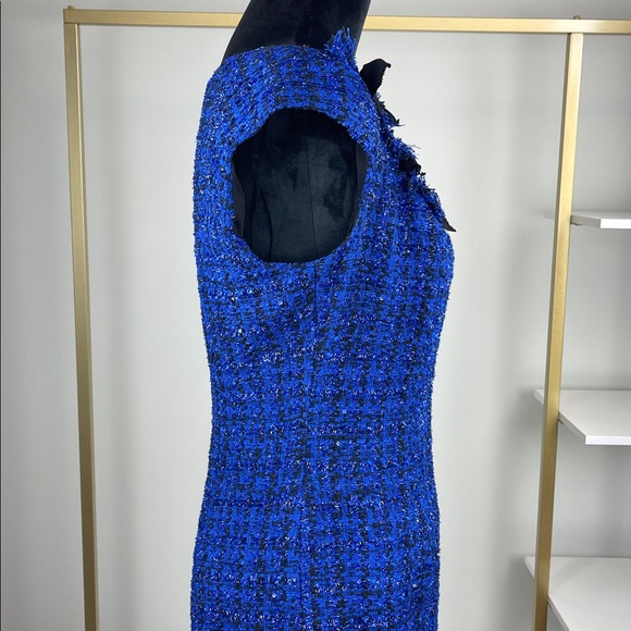 Kay Unger Stunning Blue Tweed Sleeveless Dress with Ribbon Detail Ladies Size 8 - Picture 4 of 9